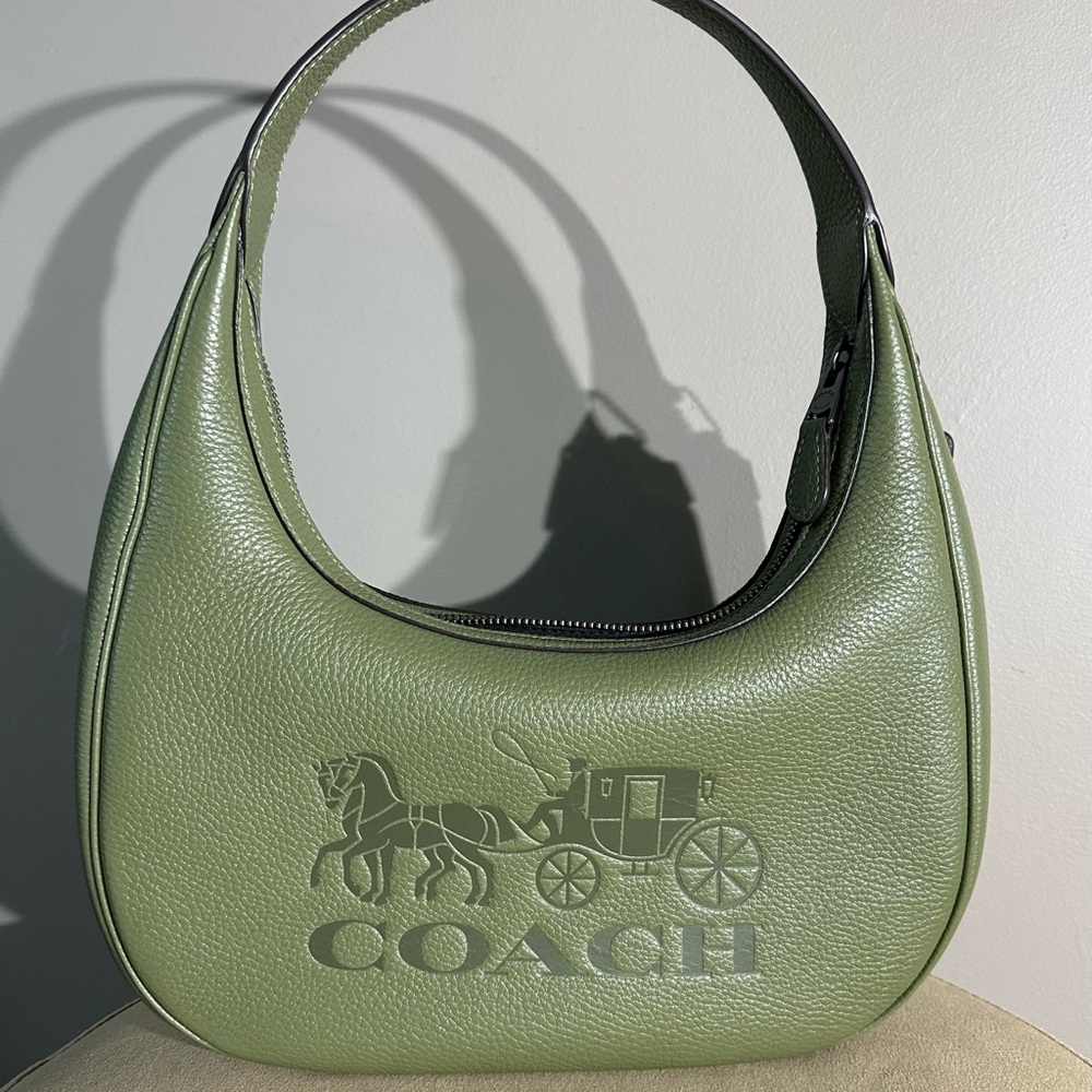 Coach Carmen Military Green Leather Shoulder Bag